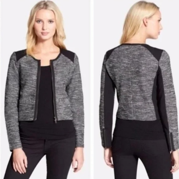 Eileen Fisher Collarless Ponte Tweed Zip Blazer Jacket Size Small‎ - Picture 1 of 12